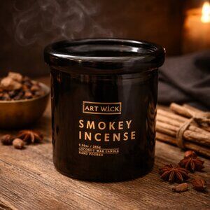 NWT Art Wick Hand Poured Coconut Wax Smokey Incense Wood Wick Candle